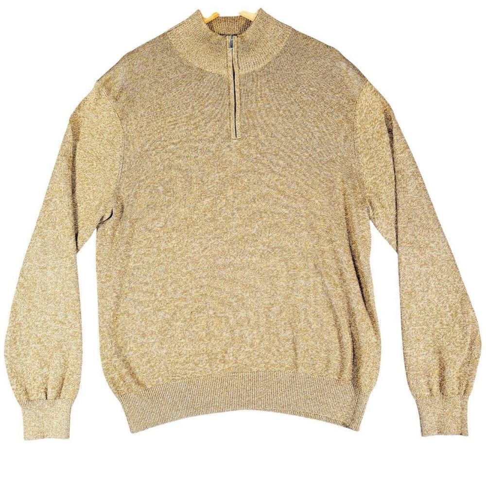 Henry Jacobson Sz L 75% Silk 25% Cotton Blend 1/4 Zip Tan Sweater Soft  Comfort